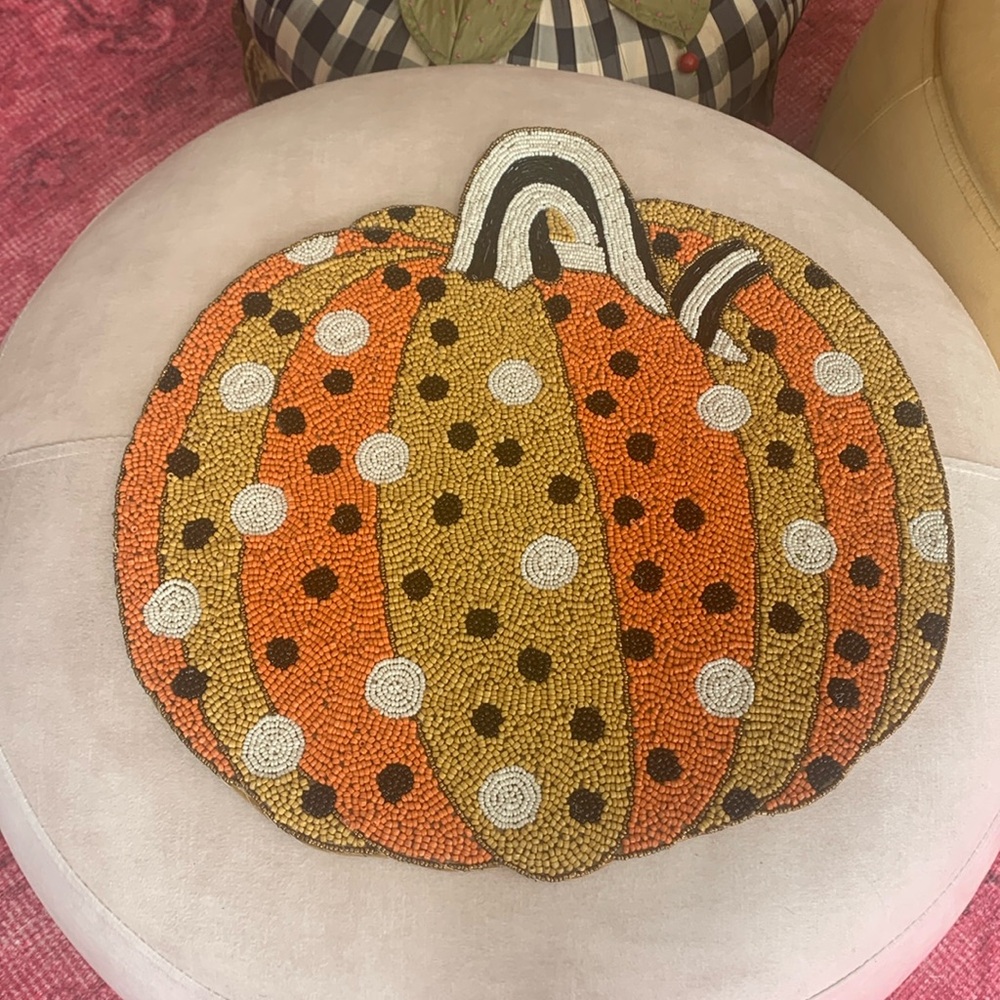 Beaded MacKenzie-Childs Pumpkin placemat.